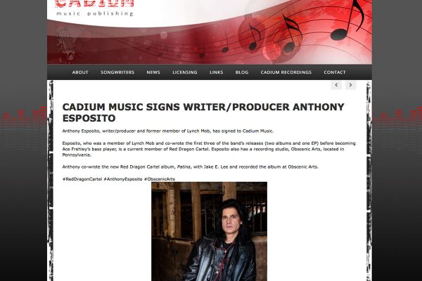 CADIUM MUSIC SIGNS WRITER/PRODUCER ANTHONY ESPOSITO